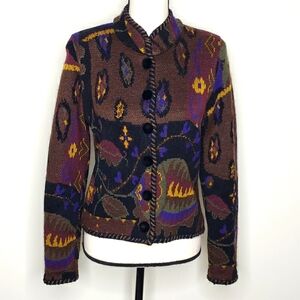 Doncaster Vintage Cardigan Sweater Jacket Floral Brown Black Wool Velvet Mohair